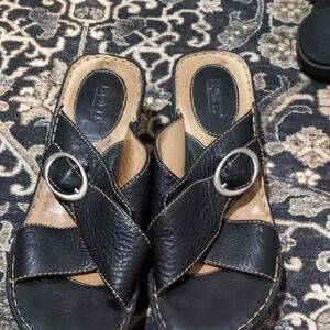 Born Black Leather Mules with Silver Accents